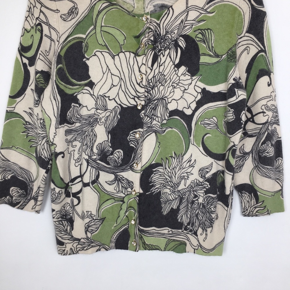 Ann Taylor Lambswool Angora Blend Cardigan Sweater Green Floral Women’s Size LP - Picture 4 of 11